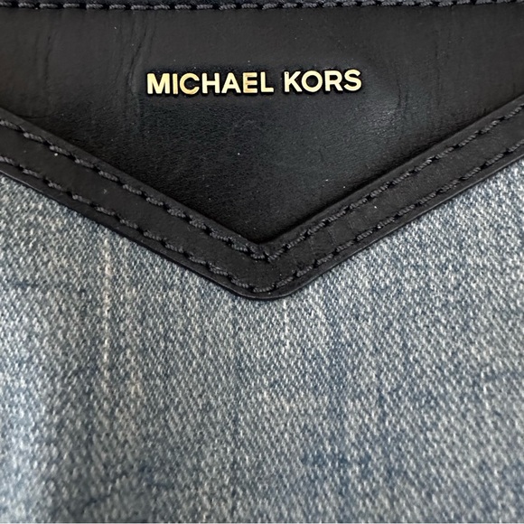New Michael Kors Raven Stye Washed Denim Large Shoulder Bag with Leather Trim - Picture 12 of 13